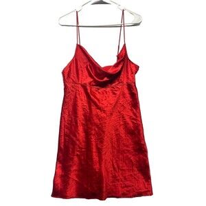 Vintage Victoria's Secret Red Satin Mini Slip Dress Medium 90s Chemise Lingerie